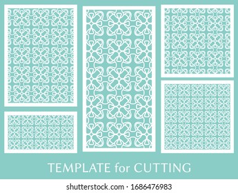 Decorative panels set for laser cutting. Geometric ornament for wedding invitation, envelope, greeting or business cards, Template for paper cut, printing, engraving wood, metal. Stencil manufacturing