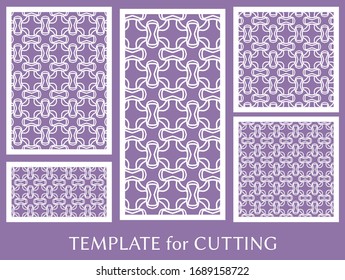 Decorative panels set for laser cutting. Geometric ornament for wedding invitation, envelope, greeting or business cards, Template for paper cut, printing, engraving wood, metal. Stencil manufacturing