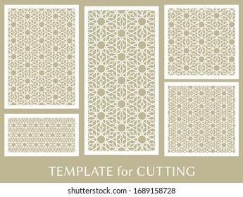Paneles decorativos para corte láser. Ornamento geométrico para invitación de boda, sobre, tarjetas de felicitación o de negocios, Plantilla para corte de papel, impresión, grabado de madera, metal. Fabricación de estenosis