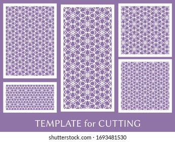 Paneles decorativos para corte láser. Ornamento geométrico para invitación de boda, sobre, tarjetas de felicitación o de negocios, Plantilla para corte de papel, impresión, grabado de madera, metal. Fabricación de estenosis