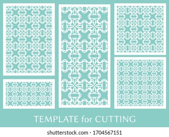 Decorative panels set for laser cutting. Geometric ornament for wedding invitation, envelope, greeting or business cards, Template for paper cut, printing, engraving wood, metal. Stencil manufacturing