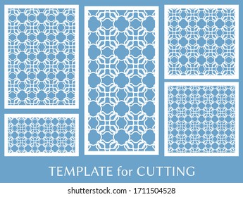 Dekorative Paneele zum Laserschneiden. Geometrisches Ornament für Hochzeitseinladung, Umschlag, Grußkarten oder Visitenkarten, Vorlage für Papierschnitt, Drucken, Gravieren von Holz, Metall. Herstellung von Stencil