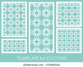 Decorative panels set for laser cutting. Geometric ornament for wedding invitation, envelope, greeting or business cards, Template for paper cut, printing, engraving wood, metal. Stencil manufacturing
