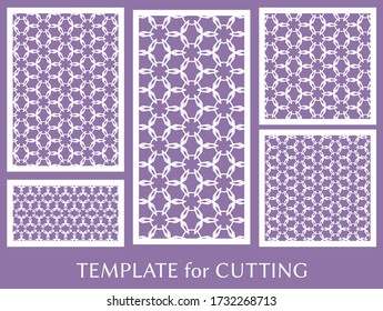 Paneles decorativos para corte láser. Ornamento geométrico para invitación de boda, sobre, saludo o tarjetas de visita, Plantilla para corte de papel, impresión, grabado de madera, metal. Fabricación de tenedores