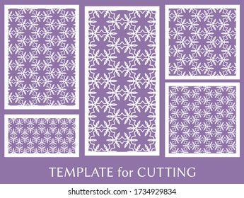 Paneles decorativos para corte láser. Ornamento geométrico para invitación de boda, sobre, saludo o tarjetas de visita, Plantilla para corte de papel, impresión, grabado de madera, metal. Fabricación de tenedores