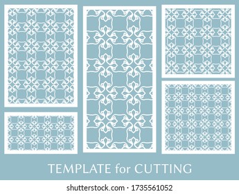 Paneles decorativos para corte láser. Ornamento geométrico para invitación de boda, sobre, saludo o tarjetas de visita, Plantilla para corte de papel, impresión, grabado de madera, metal. Fabricación de tenedores