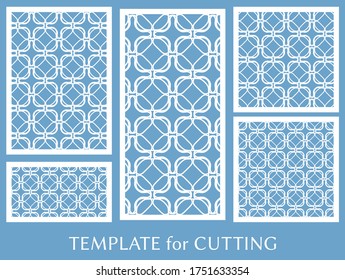 Decorative panels set for laser cutting. Geometric ornament for wedding invitation, envelope, greeting or business cards, Template for paper cut, printing, engraving wood, metal. Stencil manufacturing