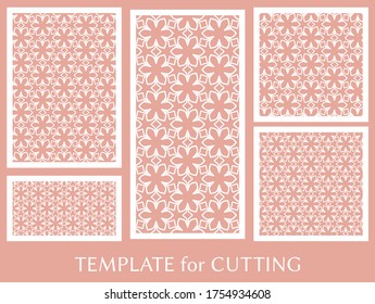 Decorative panels set for laser cutting. Geometric ornament for wedding invitation, envelope, greeting or business cards, Template for paper cut, printing, engraving wood, metal. Stencil manufacturing