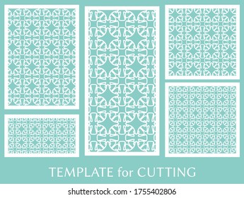 Paneles decorativos para corte láser. Ornamento geométrico para invitación de boda, sobre, saludo o tarjetas de visita, Plantilla para corte de papel, impresión, grabado de madera, metal. Fabricación de tenedores