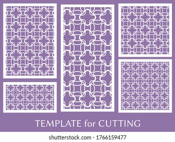 Paneles decorativos para corte láser. Ornamento geométrico para invitación de boda, sobre, saludo o tarjetas de visita, Plantilla para corte de papel, impresión, grabado de madera, metal. Fabricación de tenedores