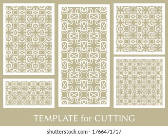 Decorative panels set for laser cutting. Geometric ornament for wedding invitation, envelope, greeting or business cards, Template for paper cut, printing, engraving wood, metal. Stencil manufacturing