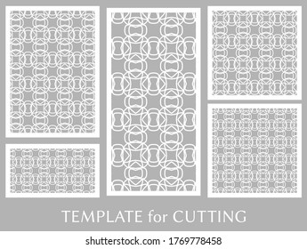 Paneles decorativos para corte láser. Ornamento geométrico para invitación de boda, sobre, saludo o tarjetas de visita, Plantilla para corte de papel, impresión, grabado de madera, metal. Fabricación de tenedores
