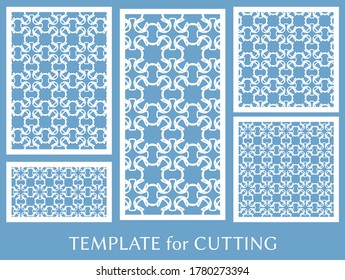 Paneles decorativos para corte láser. Ornamento geométrico para invitación de boda, sobre, saludo o tarjetas de visita, Plantilla para corte de papel, impresión, grabado de madera, metal. Fabricación de tenedores