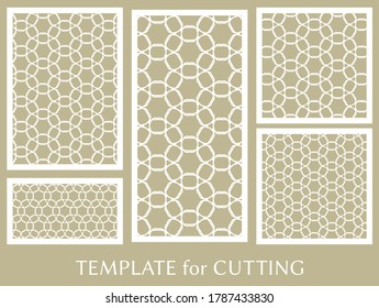 Paneles decorativos para corte láser. Ornamento geométrico para invitación de boda, sobre, saludo o tarjetas de visita, Plantilla para corte de papel, impresión, grabado de madera, metal. Fabricación de tenedores