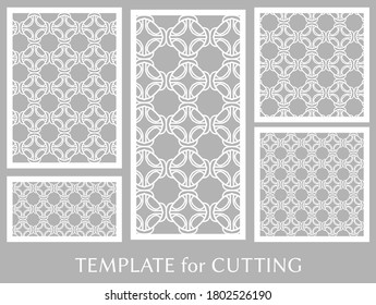 Paneles decorativos para corte láser. Ornamento geométrico para invitación de boda, sobre, saludo o tarjetas de visita, Plantilla para corte de papel, impresión, grabado de madera, metal. Fabricación de tenedores