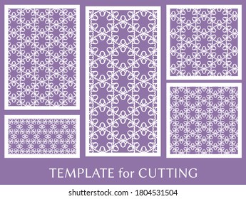 Decorative panels set for laser cutting. Geometric ornament for wedding invitation, envelope, greeting or business cards, Template for paper cut, printing, engraving wood, metal. Stencil manufacturing