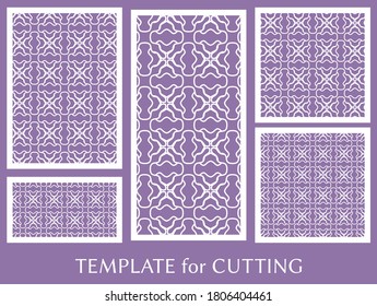 Paneles decorativos para corte láser. Ornamento geométrico para invitación de boda, sobre, saludo o tarjetas de visita, Plantilla para corte de papel, impresión, grabado de madera, metal. Fabricación de tenedores