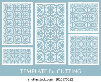 Paneles decorativos para corte láser. Ornamento geométrico para invitación de boda, sobre, saludo o tarjetas de visita, Plantilla para corte de papel, impresión, grabado de madera, metal. Fabricación de tenedores