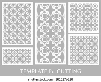 Decorative panels set for laser cutting. Geometric ornament for wedding invitation, envelope, greeting or business cards, Template for paper cut, printing, engraving wood, metal. Stencil manufacturing