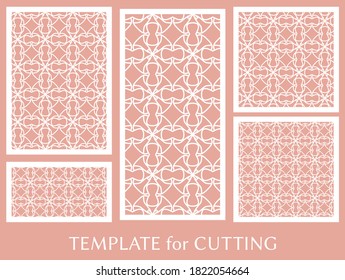 Dekorative Paneele zum Laserschneiden. Geometrisches Ornament für Hochzeitseinladung, Umschlag, Grußkarten oder Visitenkarten, Vorlage für Papierschnitt, Drucken, Gravieren von Holz, Metall. Herstellung von Stencil