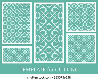Paneles decorativos para corte láser. Ornamento geométrico para invitación de boda, sobre, saludo o tarjetas de visita, Plantilla para corte de papel, impresión, grabado de madera, metal. Fabricación de tenedores