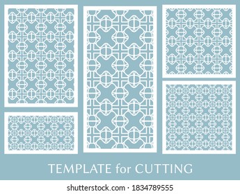 Dekorative Paneele zum Laserschneiden. Geometrisches Ornament für Hochzeitseinladung, Umschlag, Grußkarten oder Visitenkarten, Vorlage für Papierschnitt, Drucken, Gravieren von Holz, Metall. Herstellung von Stencil