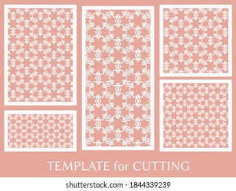 Dekorative Paneele zum Laserschneiden. Geometrisches Ornament für Hochzeitseinladung, Umschlag, Grußkarten oder Visitenkarten, Vorlage für Papierschnitt, Drucken, Gravieren von Holz, Metall. Herstellung von Stencil