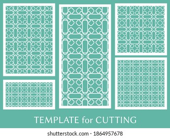 Dekorative Paneele zum Laserschneiden. Geometrisches Ornament für Hochzeitseinladung, Umschlag, Grußkarten oder Visitenkarten, Vorlage für Papierschnitt, Drucken, Gravieren von Holz, Metall. Herstellung von Stencil