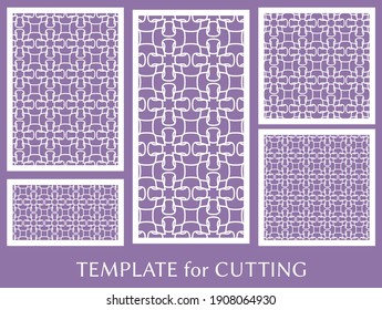 Decorative panels set for laser cutting. Geometric ornament for wedding invitation, envelope, greeting or business cards, Template for paper cut, printing, engraving wood, metal. Stencil manufacturing