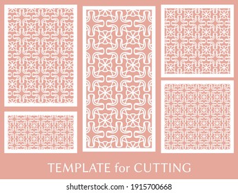 Dekorative Paneele zum Laserschneiden. Geometrisches Ornament für Hochzeitseinladung, Umschlag, Grußkarten oder Visitenkarten, Vorlage für Papierschnitt, Drucken, Gravieren von Holz, Metall. Herstellung von Stencil