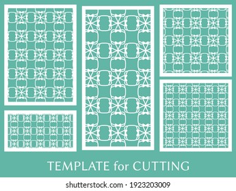 Dekorative Paneele zum Laserschneiden. Geometrisches Ornament für Hochzeitseinladung, Umschlag, Grußkarten oder Visitenkarten, Vorlage für Papierschnitt, Drucken, Gravieren von Holz, Metall. Herstellung von Stencil