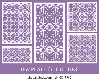 Dekorative Paneele zum Laserschneiden. Geometrisches Ornament für Hochzeitseinladung, Umschlag, Grußkarten oder Visitenkarten, Vorlage für Papierschnitt, Drucken, Gravieren von Holz, Metall. Herstellung von Stencil
