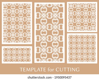 Paneles decorativos para corte láser. Ornamento geométrico para invitación de boda, sobre, saludo o tarjetas de visita, Plantilla para corte de papel, impresión, grabado de madera, metal. Fabricación de tenedores