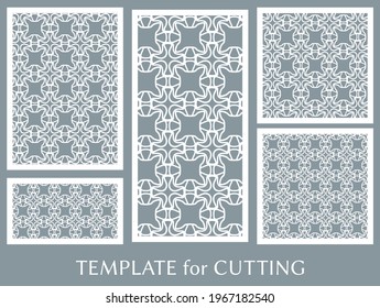 Decorative panels set for laser cutting. Geometric ornament for wedding invitation, envelope, greeting or business cards, Template for paper cut, printing, engraving wood, metal. Stencil manufacturing
