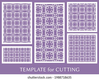 Paneles decorativos para corte láser. Ornamento geométrico para invitación de boda, sobre, saludo o tarjetas de visita, Plantilla para corte de papel, impresión, grabado de madera, metal. Fabricación de tenedores