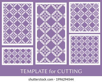 Decorative panels set for laser cutting. Geometric ornament for wedding invitation, envelope, greeting or business cards, Template for paper cut, printing, engraving wood, metal. Stencil manufacturing