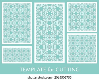 Dekorative Paneele zum Laserschneiden. Geometrisches Ornament für Hochzeitseinladung, Umschlag, Grußkarten oder Visitenkarten, Vorlage für Papierschnitt, Drucken, Gravieren von Holz, Metall. Herstellung von Stencil