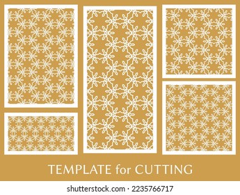 Decorative panels set for laser cutting. Geometric ornament for wedding invitation, envelope, greeting or business cards, Template for paper cut, printing, engraving wood, metal. Stencil manufacturing
