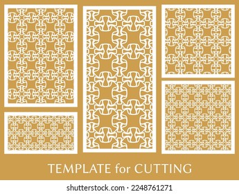 Decorative panels set for laser cutting. Geometric ornament for wedding invitation, envelope, greeting or business cards, Template for paper cut, printing, engraving wood, metal. Stencil manufacturing