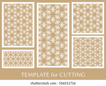 Decorative panels set for laser cutting. Geometric ornament for wedding invitation, envelope, greeting or business cards, Template for paper cut, printing, engraving wood, metal. Stencil manufacturing