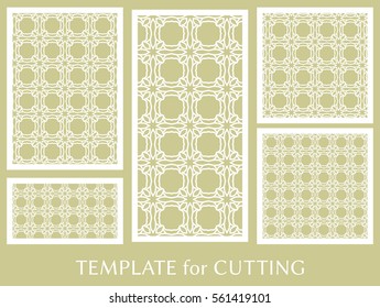 Decorative panels set for laser cutting. Geometric ornament for wedding invitation, envelope, greeting or business cards, Template for paper cut, printing, engraving wood, metal. Stencil manufacturing