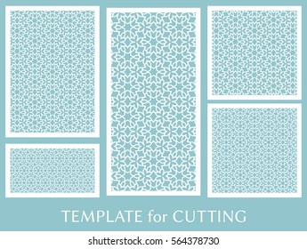 Decorative panels set for laser cutting. Geometric ornament for wedding invitation, envelope, greeting or business cards, Template for paper cut, printing, engraving wood, metal. Stencil manufacturing