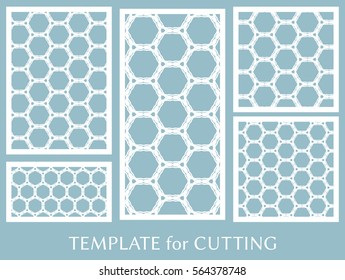 Decorative panels set for laser cutting. Geometric ornament for wedding invitation, envelope, greeting or business cards, Template for paper cut, printing, engraving wood, metal. Stencil manufacturing