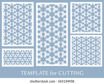 Decorative panels set for laser cutting. Geometric ornament for wedding invitation, envelope, greeting or business cards, Template for paper cut, printing, engraving wood, metal. Stencil manufacturing
