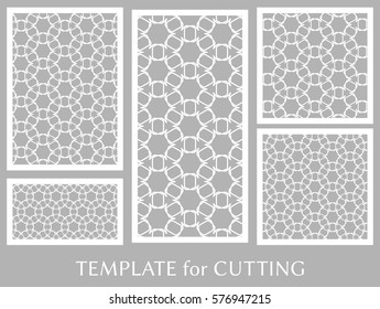 Decorative panels set for laser cutting. Geometric ornament for wedding invitation, envelope, greeting or business cards, Template for paper cut, printing, engraving wood, metal. Stencil manufacturing