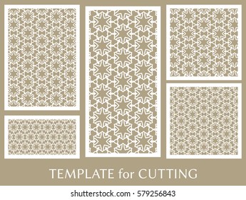 Decorative panels set for laser cutting. Geometric ornament for wedding invitation, envelope, greeting or business cards, Template for paper cut, printing, engraving wood, metal. Stencil manufacturing