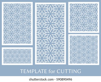 Decorative panels set for laser cutting. Geometric ornament for wedding invitation, envelope, greeting or business cards, Template for paper cut, printing, engraving wood, metal. Stencil manufacturing