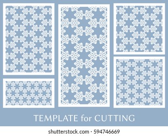 Decorative panels set for laser cutting. Geometric ornament for wedding invitation, envelope, greeting or business cards, Template for paper cut, printing, engraving wood, metal. Stencil manufacturing