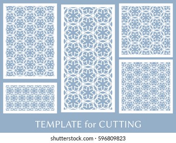 Decorative panels set for laser cutting. Geometric ornament for wedding invitation, envelope, greeting or business cards, Template for paper cut, printing, engraving wood, metal. Stencil manufacturing