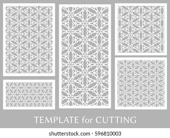 Decorative panels set for laser cutting. Geometric ornament for wedding invitation, envelope, greeting or business cards, Template for paper cut, printing, engraving wood, metal. Stencil manufacturing